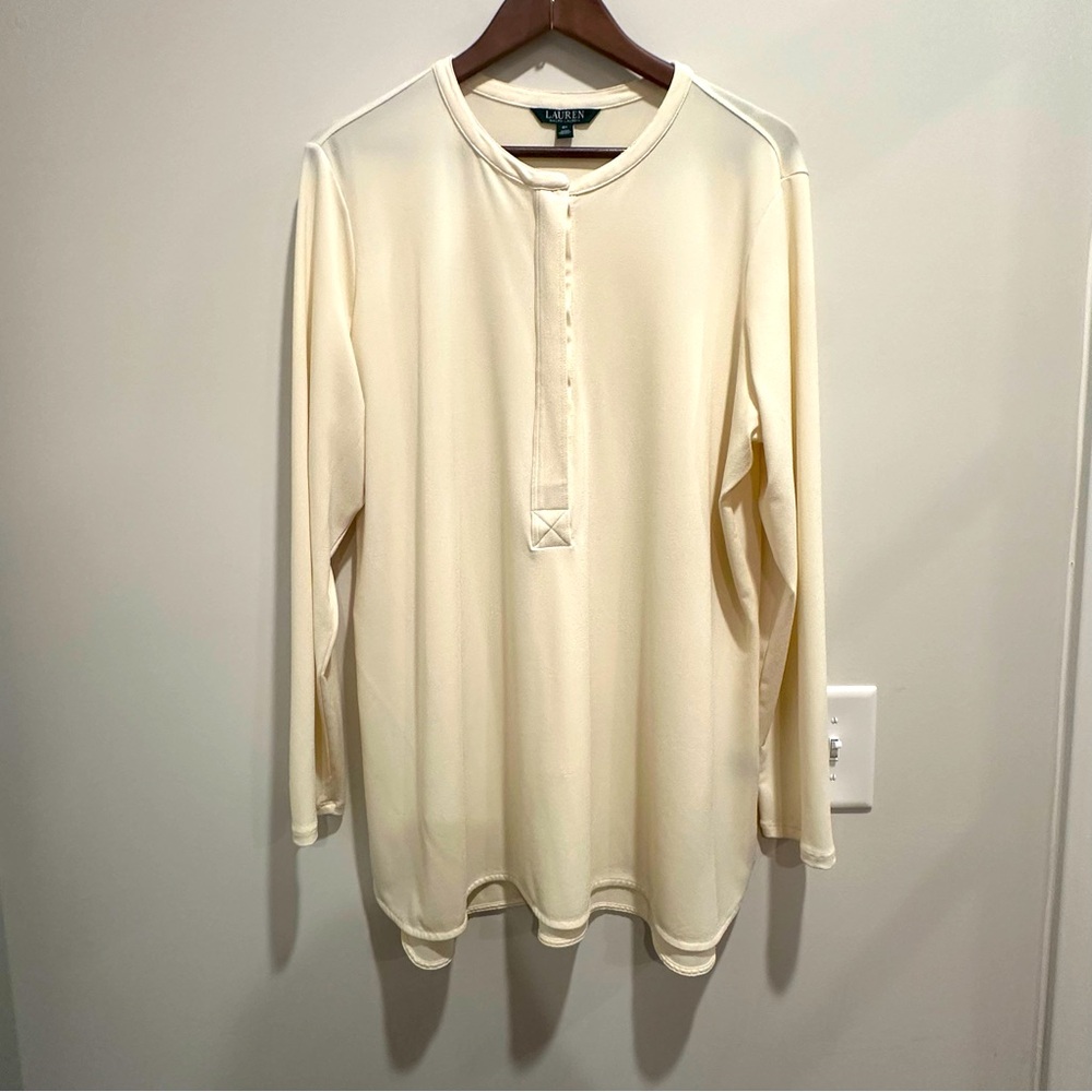LAUREN Ralph Lauren Women Long Sleeve Tunic Button Sheer Dress Top Size 2X Plus‎